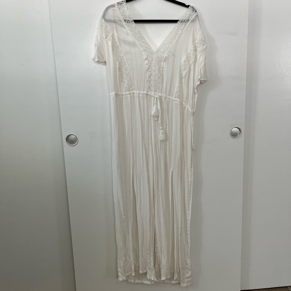 Women's White Crochet-Trim Swim Cover-Up Dress